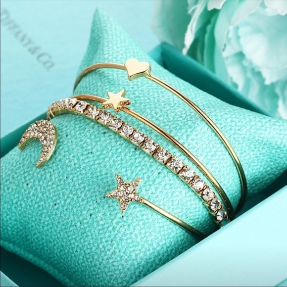 Fashion Jewelry Jewelry - 4 pc Gold Tone Moon & Stars Bracelet Set